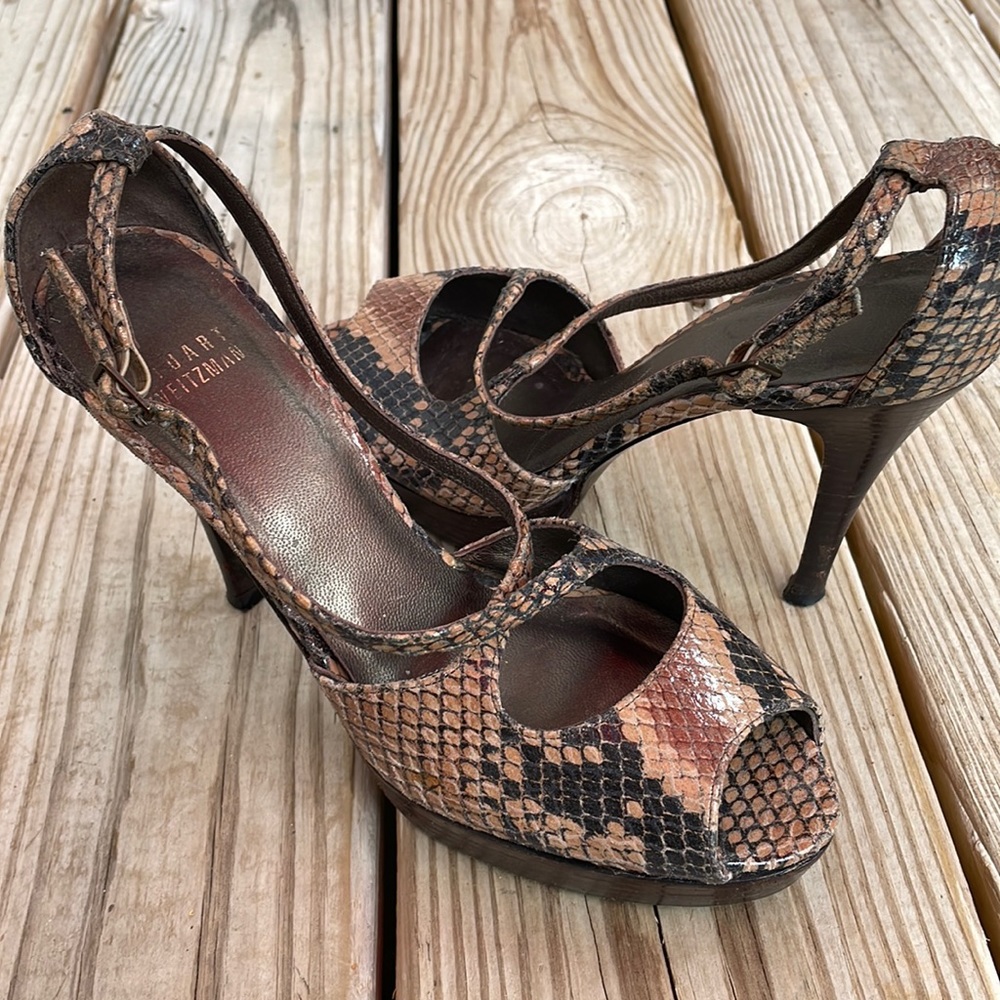 Stuart Weitzman Snakeskin Open-Toe Heels Size 6m - image 3